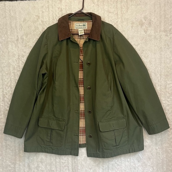 Vintage LL Bean Chore Jacket Men 3X Lined Barn Coat Green Canvas Brown Corduroy - Picture 1 of 15
